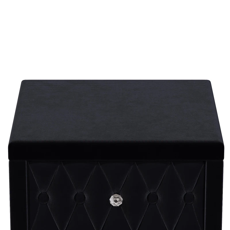 Velvet Nightstand with 2 Roomy Drawers and Crystal Handles, Solid Beside Table for Condos and City Homes, 18'' L x 18'' W x 20'' H, Black