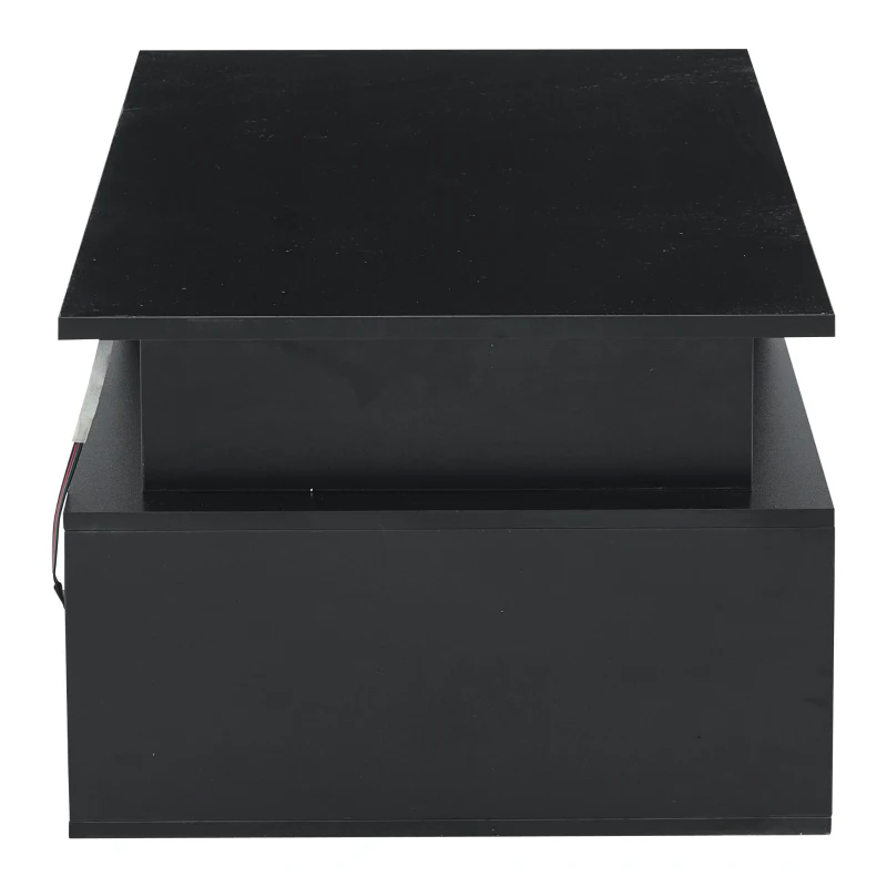 High-Gloss LED Coffee Table with App-Controlled Colour Light Strip, Functional Center Table with Open Storage, 39.5" L x 19.5" W x 13.5" H, Black