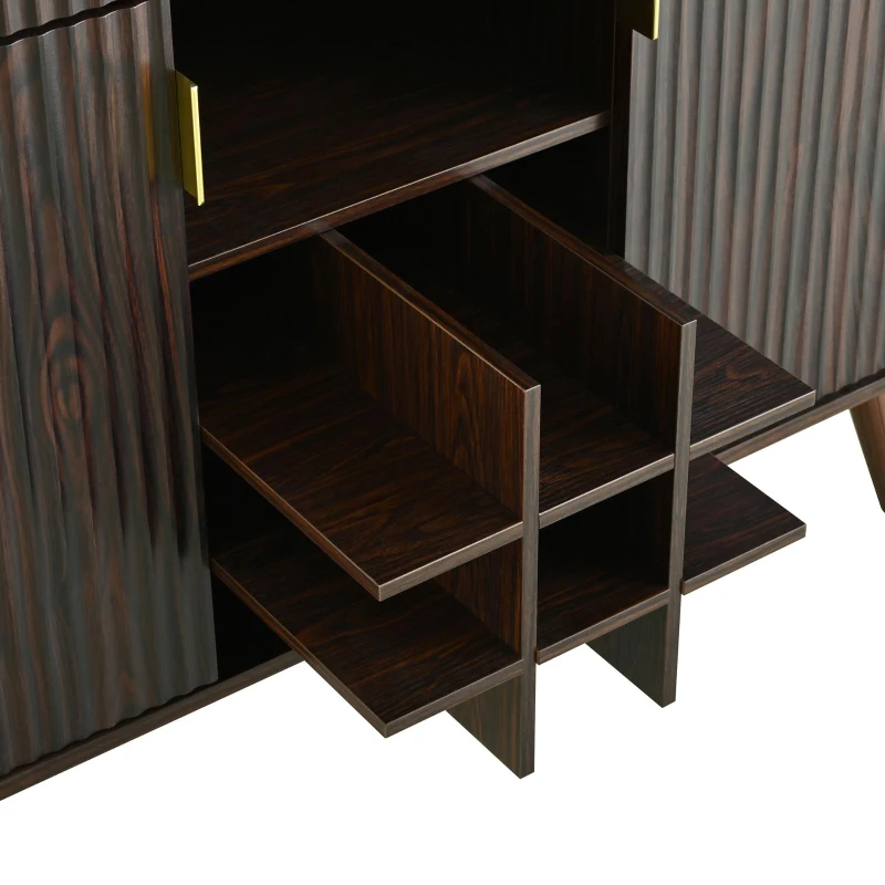 High Bar Cabinet with Smart LED Lighting (App & Music-Sync), Spacious Storage Cabinet with 9-Bottle Wine Rack, 42" L x 12" W x 72" H, Walnut