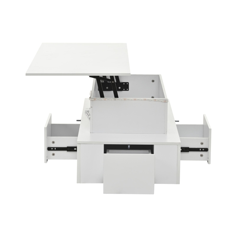 Sleek Lift-Top Coffee Table with Hydraulic Lift and App-Controlled LED Lighting, Versatile Center Table with Hidden Storage, 39.5" L x 19.5" W x 15.5" H, White