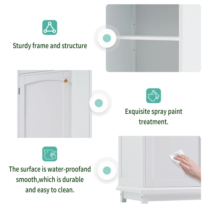 Tall Bathroom Storage Cabinet with Glass Doors, Free-Standing with Adjustable Shelves and Drawers, 18" L x 14" W x 63" H, White