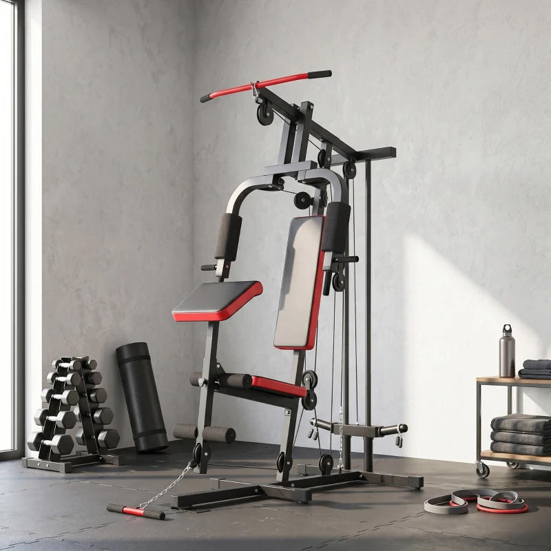 Soozier Home Gym Equipment, Multifunctional Weight Machine with Pulley System for Full Body Strength Training, Black