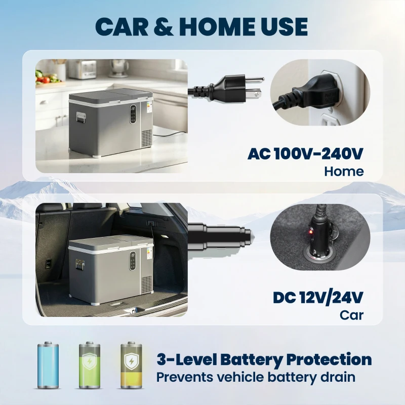 Outsunny 12 Volt Car Refrigerator, Dual Zone 48 QT Car Fridge with App Control, 12/24V DC and 100-240V AC,