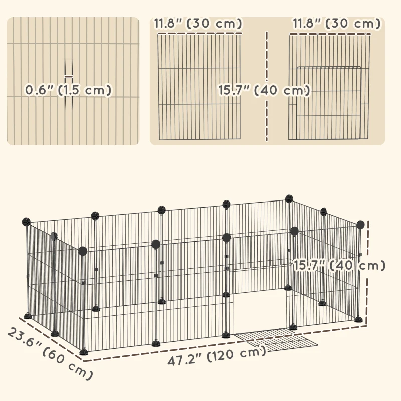 PawHut Small Animal Cage Waterproof Mat DIY Animal Playpen for Guinea Pigs Rabbits 12 Panels and Door Black