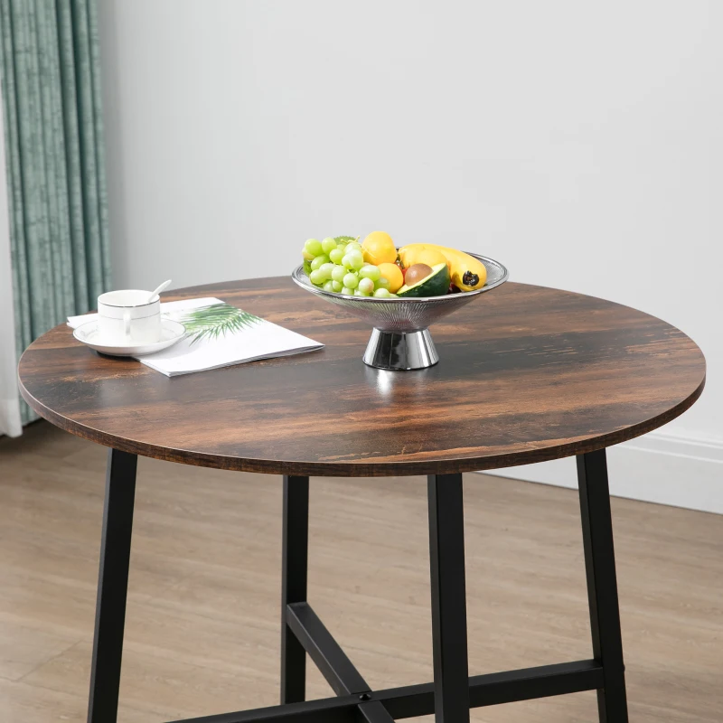 HOMCOM Ф31.5" Dining Room Table, Industrial Style Kitchen Table Round  with Steel Legs, Rustic Brown