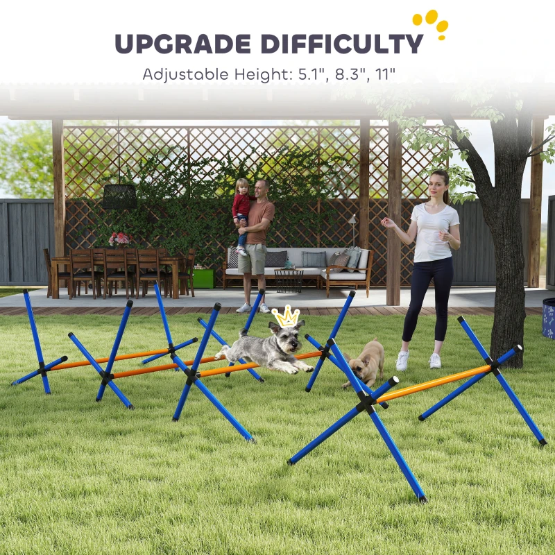 PawHut 4 Pieces Dog Agility Equipment, Dog Agility Course Backyard Set with Adjustable Height Jump Bars and Carry Bag