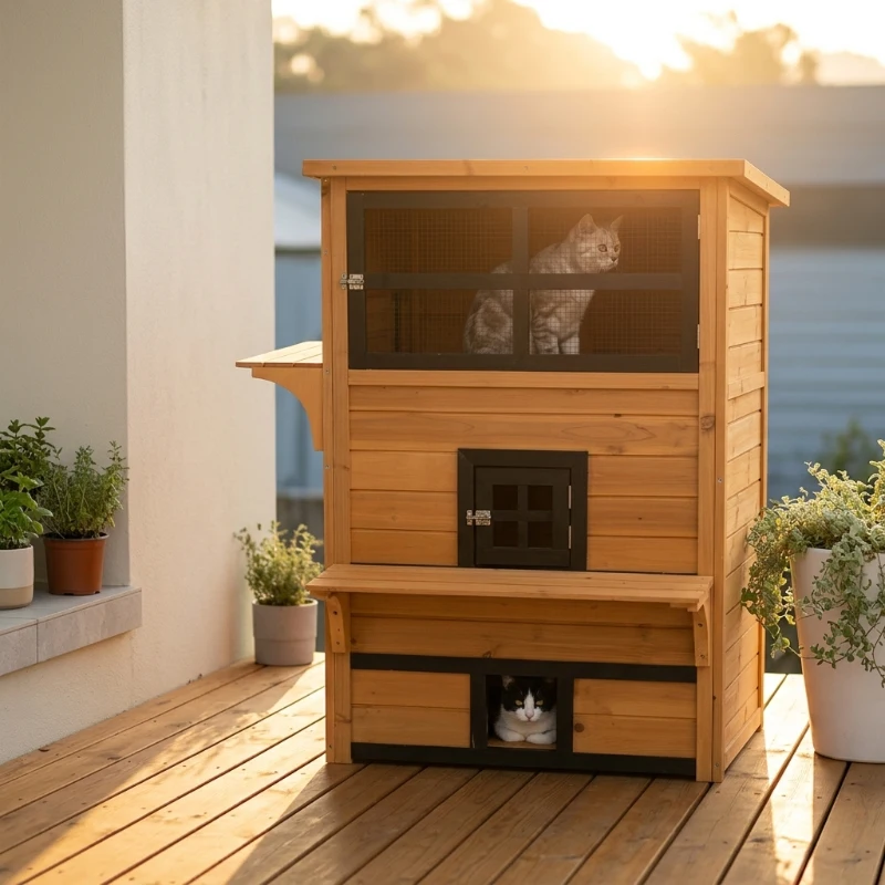 PawHut Outdoor Cat House, 3-Tier Kitty Shelter with 5 Escape Doors, Weather Resistant, Yellow & Black