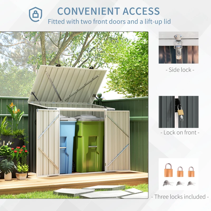 Outsunny 5ft x 3ft Outdoor Storage Shed, Garbage Bin Shed Organizer with Lockable Double Doors and Openable Lid