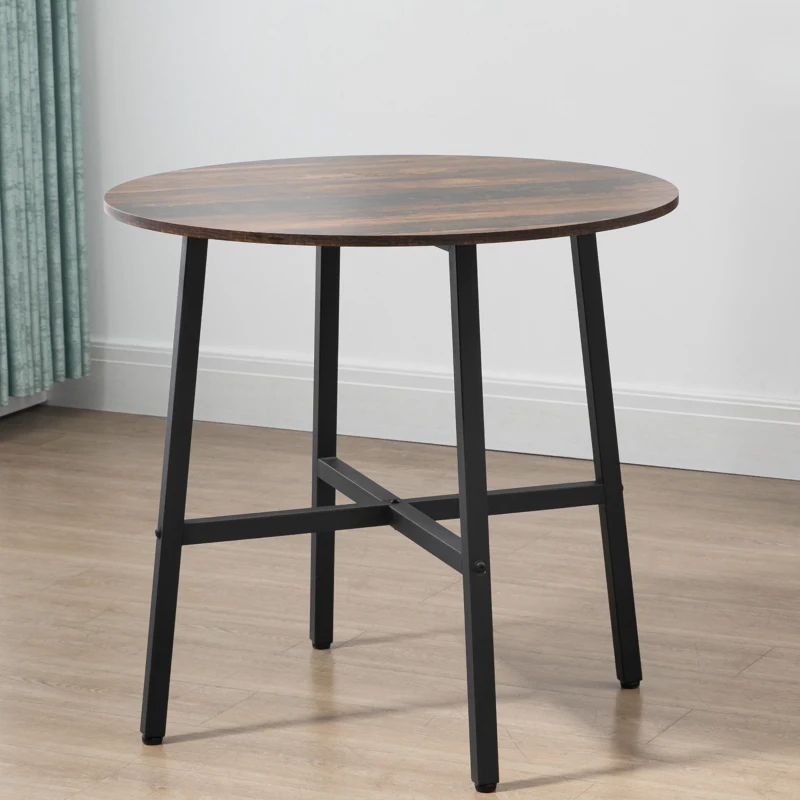 HOMCOM Ф31.5" Dining Room Table, Industrial Style Kitchen Table Round  with Steel Legs, Rustic Brown