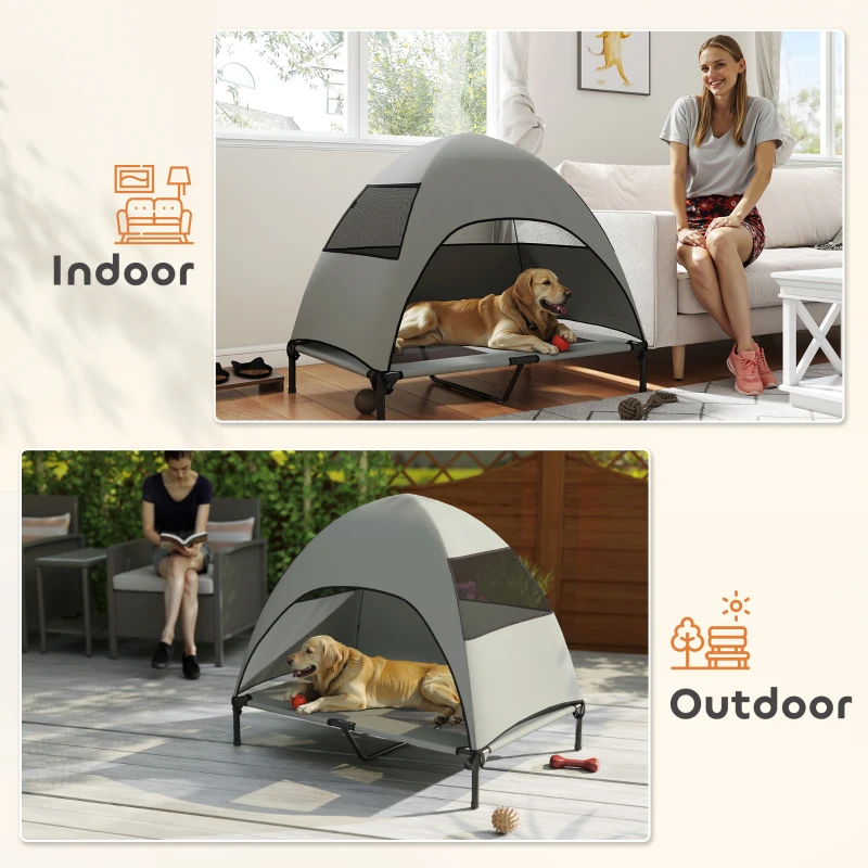 PawHut Elevated Dog Bed with Canopy Raised Dog Bed  Washable Mesh Steel Frame 41.7" x 29.9" x 39" Light Grey