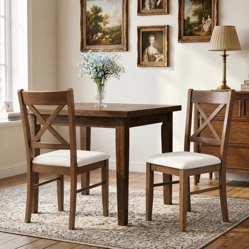 HOMCOM Dining Chairs Set of 2, Upholstered Kitchen Chairs with Rubberwood Frame, Padded Seat and X-Back, Walnut