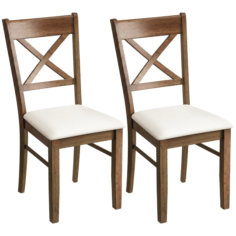 HOMCOM Dining Chairs Set of 2, Upholstered Kitchen Chairs with Rubberwood Frame, Padded Seat and X-Back, Walnut