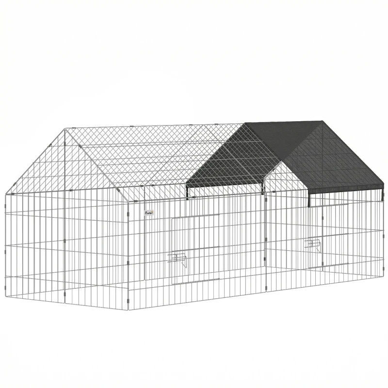 PawHut Metal Chicken Coop with UV-Resistant Cover for Hens, Rabbits, Ducks, Geese, 71" x 29.5" x 29.5", Black