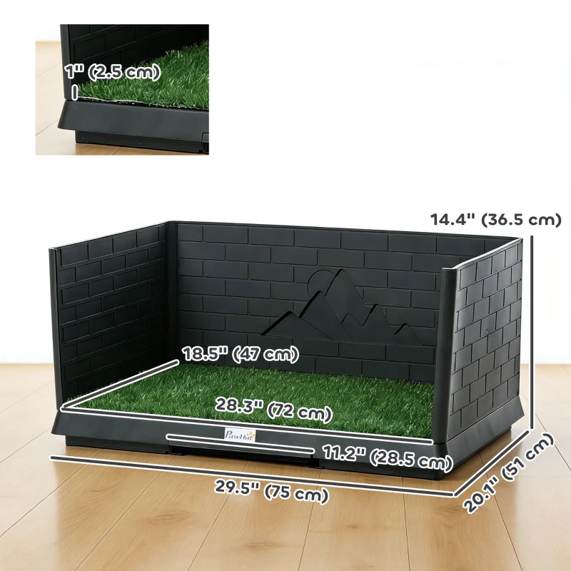 PawHut Dog Grass Pad with High Walls and Tray, Indoor Potty Tray for Puppy Training, Pee Pad Holder with Artificial Grass