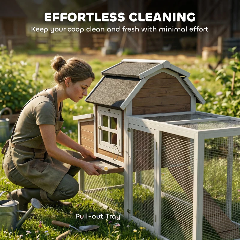 PawHut 71" Chicken Coop for 3 Chickens, Wooden Hen House with Run, Removable Tray, Nesting Box, Waterproof Asphalt Roof