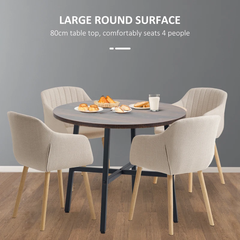 HOMCOM Ф31.5" Dining Room Table, Industrial Style Kitchen Table Round  with Steel Legs, Rustic Brown