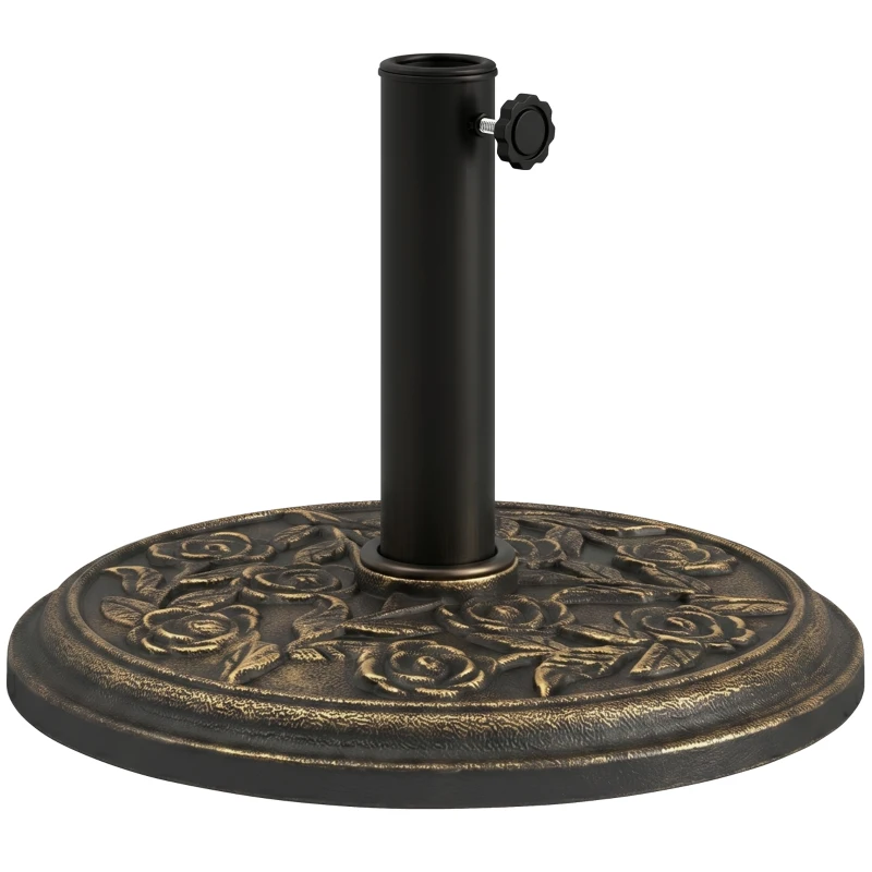Outsunny 20 lbs Resin Round Patio Umbrella Base 18" Outdoor Decorative Cast Stone Parasol Stand Market Garden Umbrella Holder, Bronze