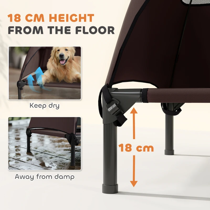 PawHut Elevated Dog Bed with Canopy Raised Dog Bed  Washable Mesh Steel Frame 41.7" x 29.9" x 39" Coffee