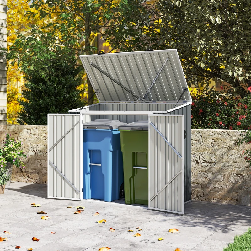 Outsunny 5ft x 3ft Outdoor Storage Shed, Garbage Bin Shed Organizer with Lockable Double Doors and Openable Lid