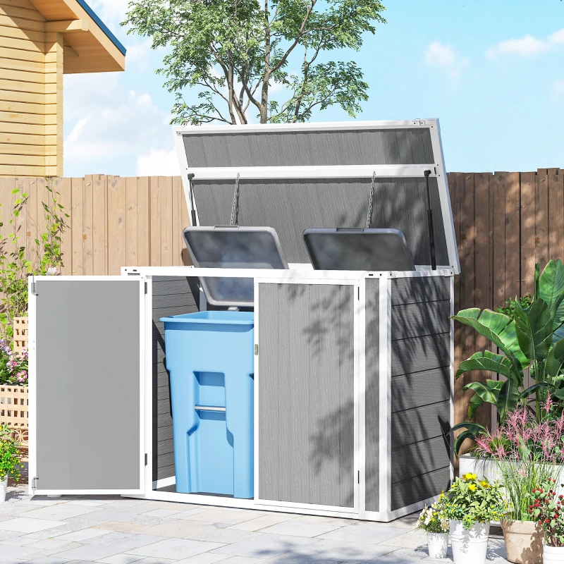 Outsunny 41 Cu. Ft. Outdoor Storage Shed, Outdoor Horizontal Trash Can Storage with Chain Lid, Lockable Storage Box, Grey