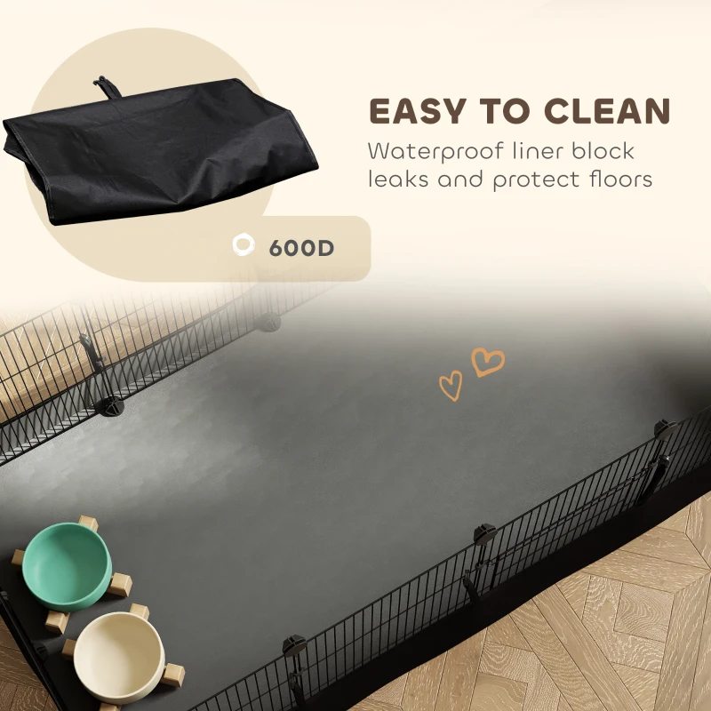 PawHut Small Animal Cage Waterproof Mat DIY Animal Playpen for Guinea Pigs Rabbits 12 Panels and Door Black