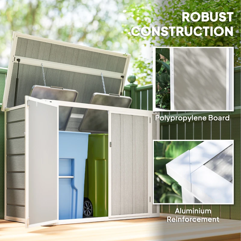 Outsunny 41 Cu. Ft. Outdoor Storage Shed, Outdoor Horizontal Trash Can Storage with Chain Lid, Lockable Storage Box, Light Grey