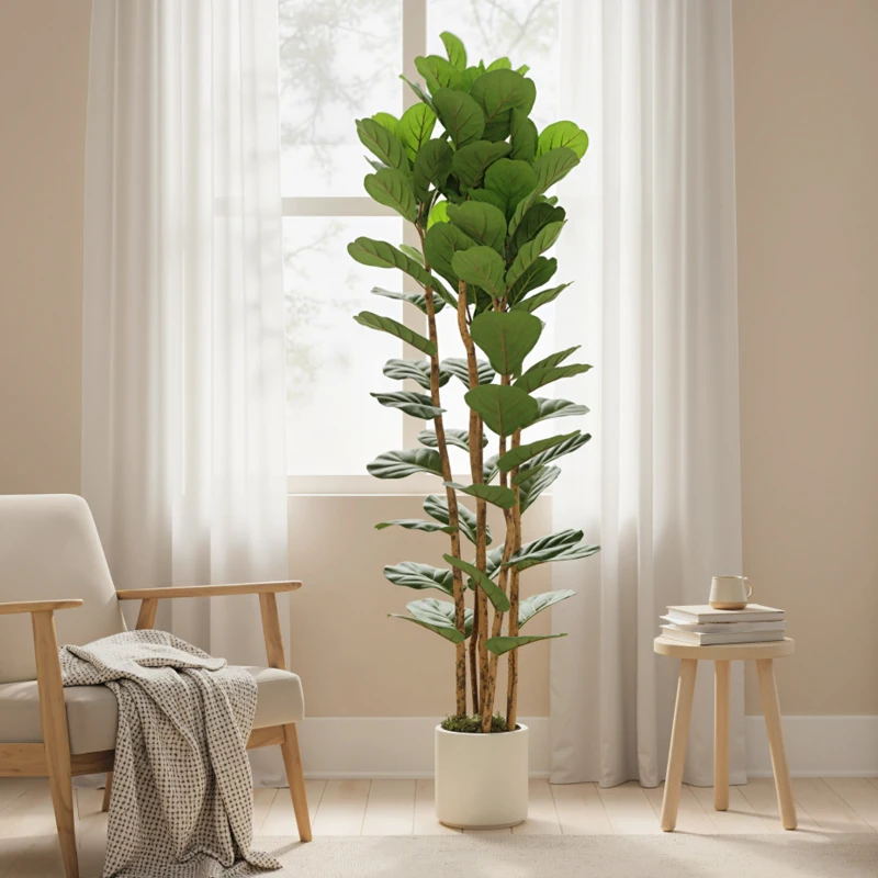 HOMCOM 6FT Artificial Fiddle Leaf Fig Tree, Fake Potted Tree with Solid Wood Trunks and Lifelike Leaves for Indoor Decor, Green