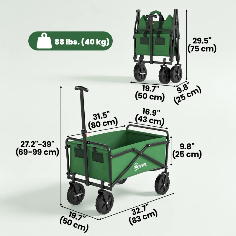 Outsunny Folding Wagon Cart, Outdoor Utility Wagon Heavy Duty Garden Shopping Cart Collapsible Camping Trolley with Steel Frame, Oxford Fabric