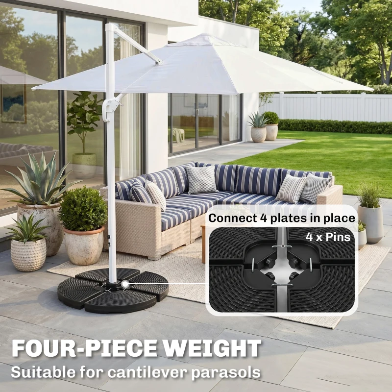 Outsunny HDPE Material Patio Umbrella Base Weights Sand Filled up to 150 Lb. for Any Offset Umbrella Base | 4-Piece, Water or Sand Filled, All-Weather, Black (Round)