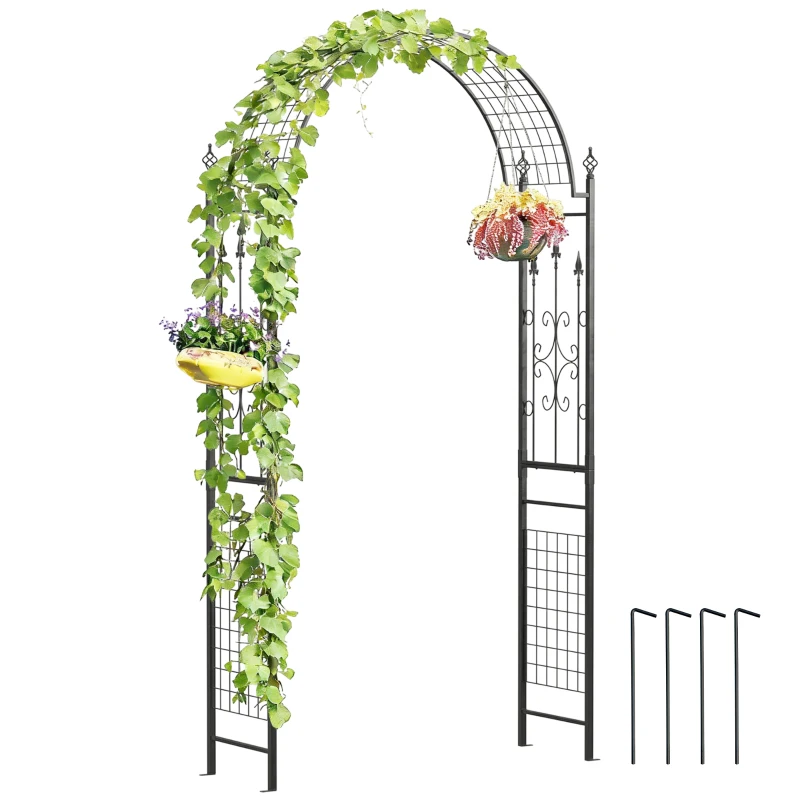 Outsunny 7.5 ft Steel Garden Arch, Outdoor Trellis Arbor with Scrollwork for Climbing Plants, Wedding Arch, Black