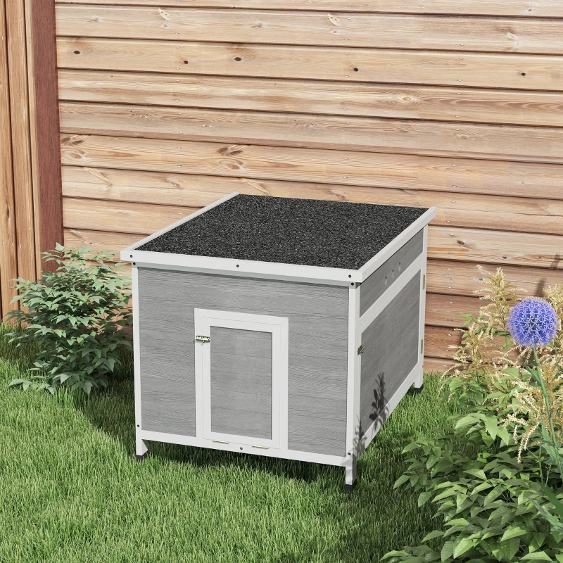 PawHut Duck Coop, Wooden Chicken House Rabbit Hutch with Openable Roof, Removable Floor, Double Doors, Ramp, Grey