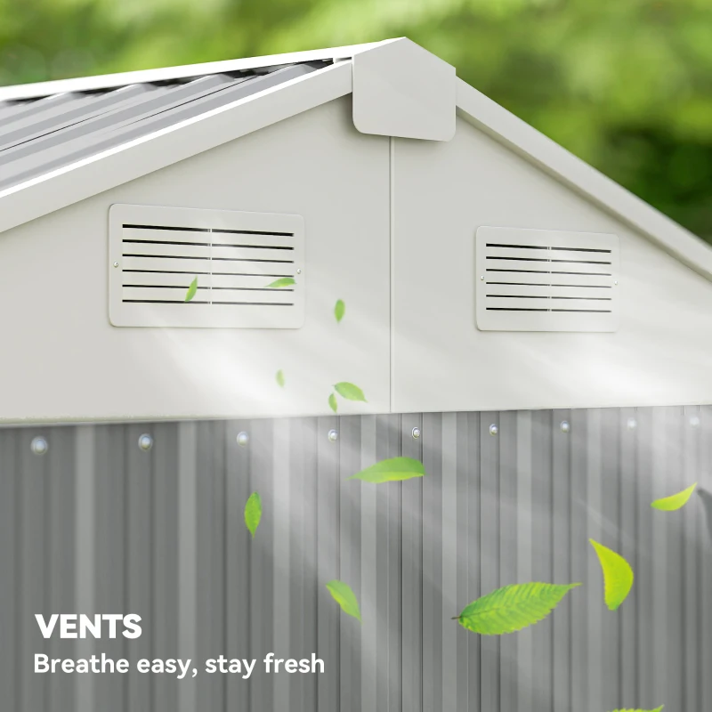 Outsunny 7' x 6' Tall Outdoor Storage Shed, Waterproof Metal Garden Shed with Gloves, Lockable Door, Silver Grey