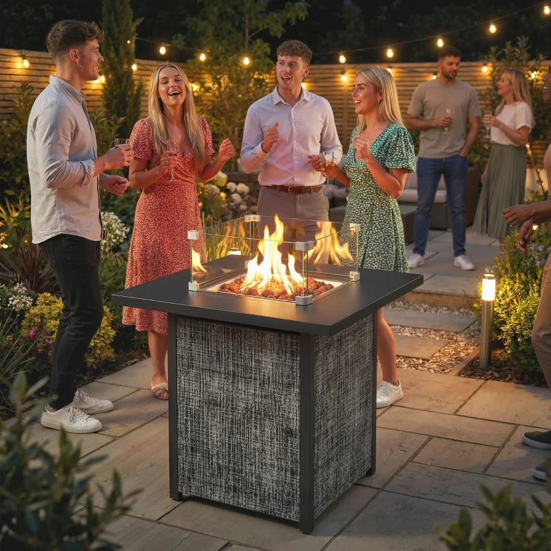 Outsunny Propane Fire Pit Table, 28 Inch Gas Fire Pit with Explosion-Proof Net and Glass Wind Guard, Gas Tank Holder