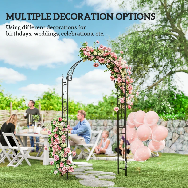 Outsunny 7.5 ft Steel Garden Arch, Outdoor Trellis Arbor with Scrollwork for Climbing Plants, Wedding Arch, Black