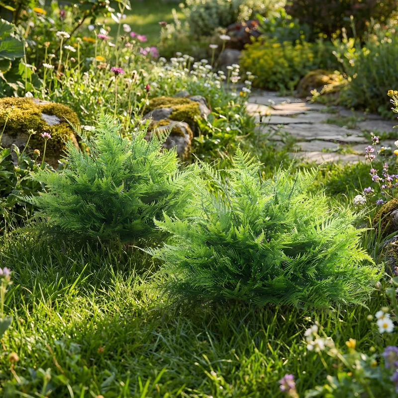 HOMCOM Artificial Boston Ferns UV-Resistant Fake Plants for Indoor Outdoor Decor Set of 2