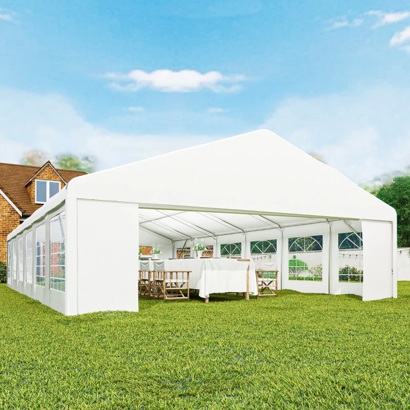 Outsunny 23' x 39' Large Outdoor Carport Canopy Party Tent with Removable Protective Sidewalls & Windows, White