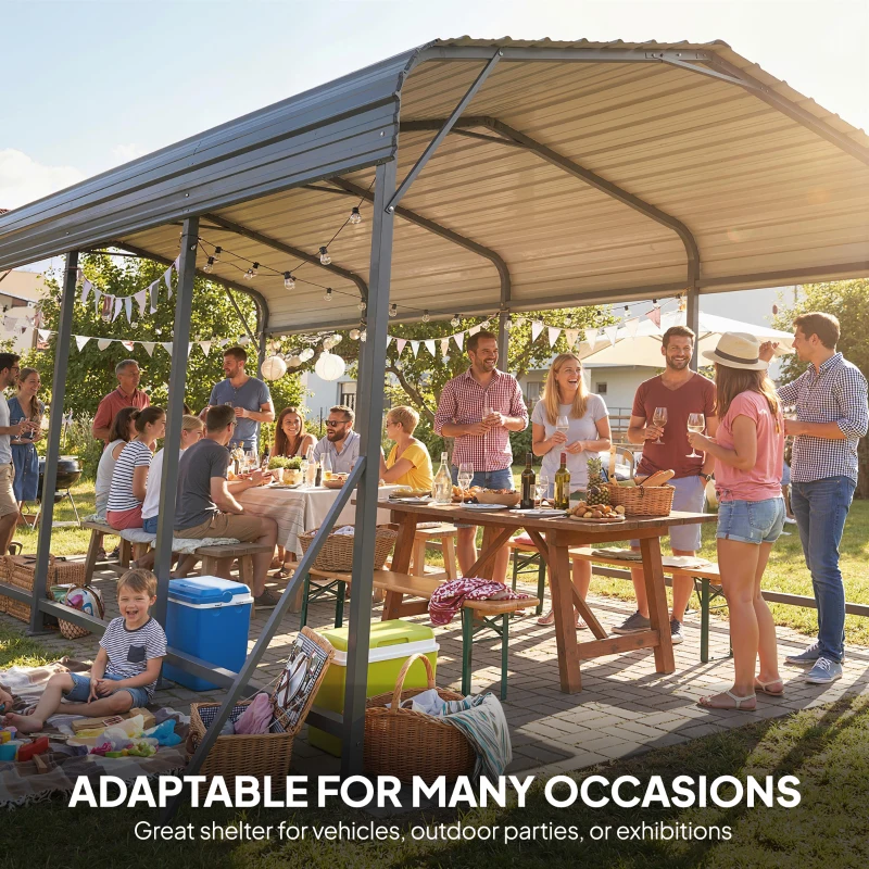 Outsunny 11 x 15FT Metal Carport, Heavy-Duty Carport Canopy with Reinforced Frame & Galvanized Steel Roof, Dark Grey