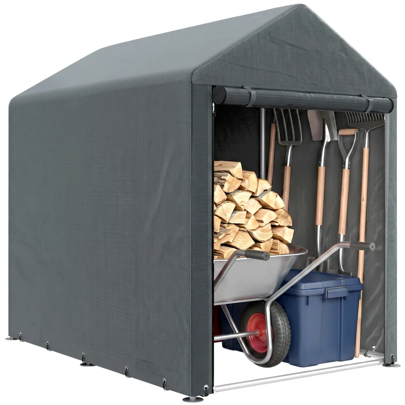 Outsunny 4 x 6ft Outdoor Storage Shed Tent, Portable Shed with Roll-up Door for Motorcycle, Bike, Garden Tools