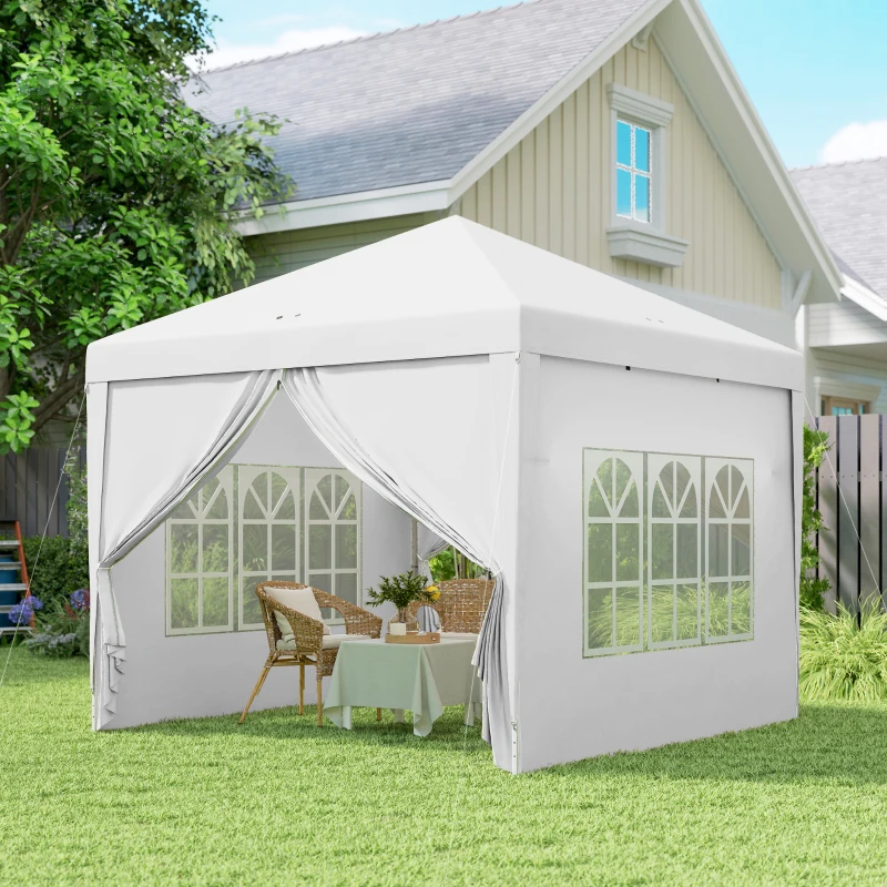 Outsunny 10'x10' Outdoor Pop Up Party Tent Wedding Gazebo Canopy with Carrying Bag (White)