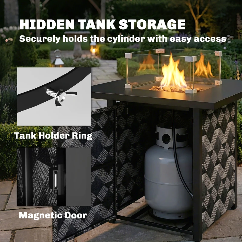 Outsunny Propane Fire Pit Table, 28 Inch Gas Fire Pit with Explosion-Proof Net and Glass Wind Guard, Gas Tank Holder