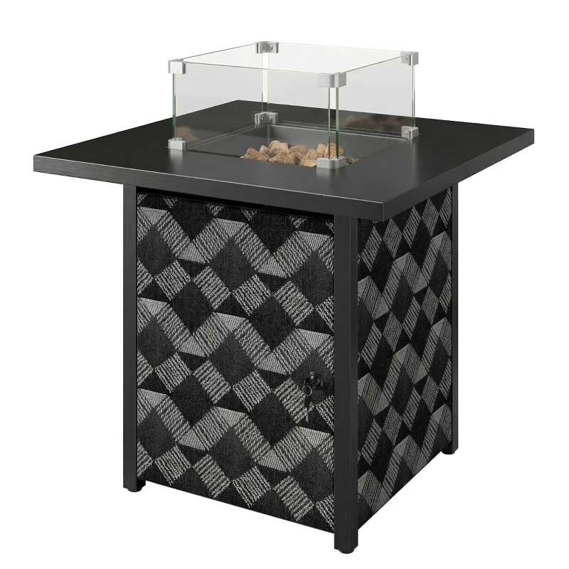 Outsunny Propane Fire Pit Table, 28 Inch Gas Fire Pit with Explosion-Proof Net and Glass Wind Guard, Gas Tank Holder