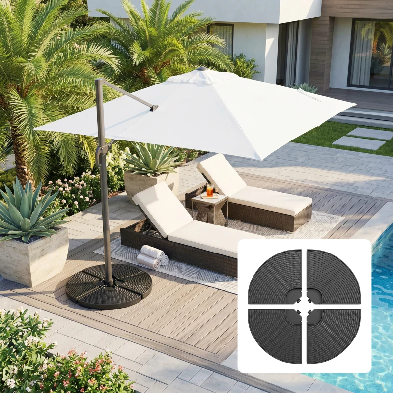Outsunny HDPE Material Patio Umbrella Base Weights Sand Filled up to 150 Lb. for Any Offset Umbrella Base | 4-Piece, Water or Sand Filled, All-Weather, Black (Round)