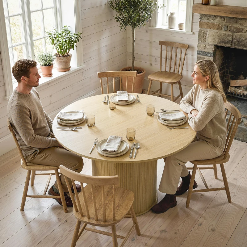 HOMCOM Round Dining Table for 4-6, 47 Inch Kitchen Table with Fluted Pedestal Base, for Kitchen Living Room Dining Room, Natural