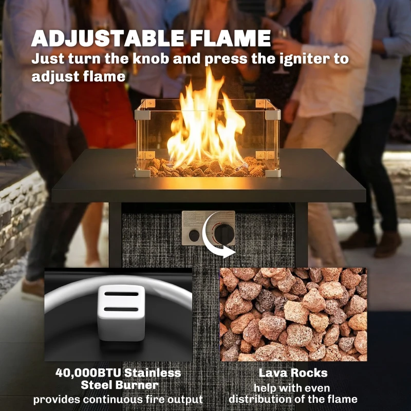 Outsunny Propane Fire Pit Table, 28 Inch Gas Fire Pit with Explosion-Proof Net and Glass Wind Guard, Gas Tank Holder