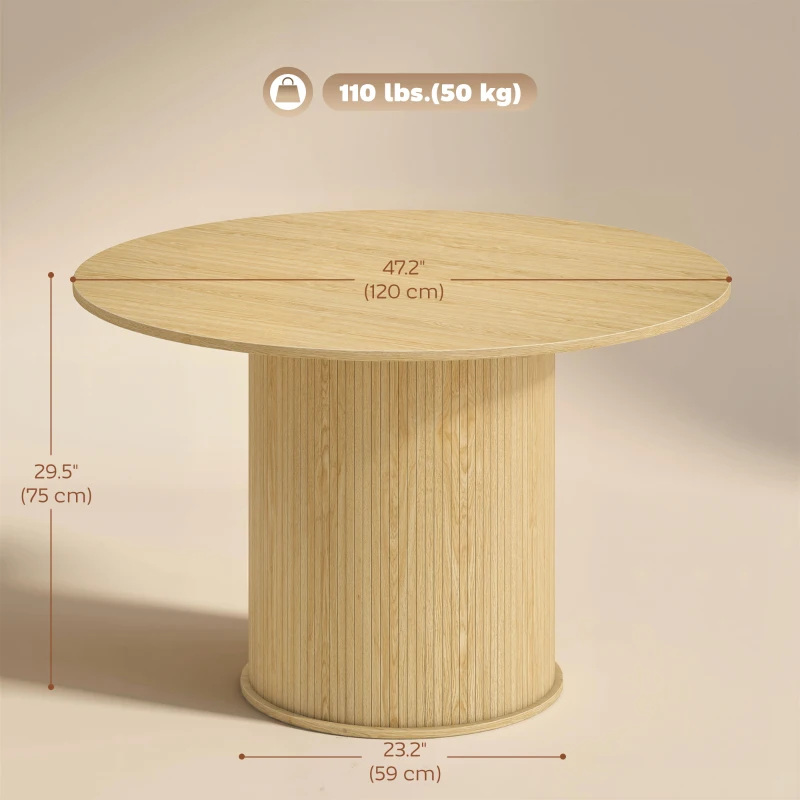 HOMCOM Round Dining Table for 4-6, 47 Inch Kitchen Table with Fluted Pedestal Base, for Kitchen Living Room Dining Room, Natural