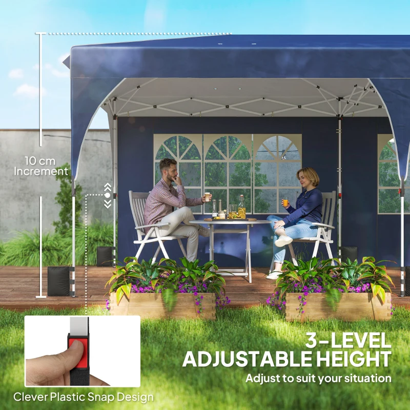 Outsunny 10 x 20 ft Pop Up Canopy Tent with Reflective Strips, UPF 50+ Easy up Instant Canopy with 6 Sandbags, Dark Blue