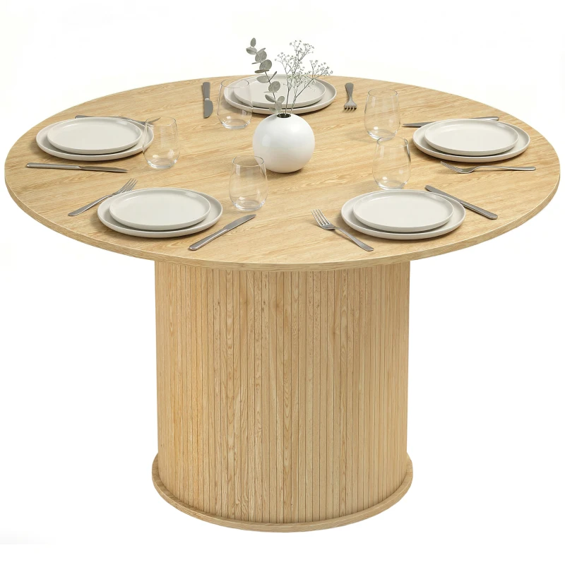 HOMCOM Round Dining Table for 4-6, 47 Inch Kitchen Table with Fluted Pedestal Base, for Kitchen Living Room Dining Room, Natural