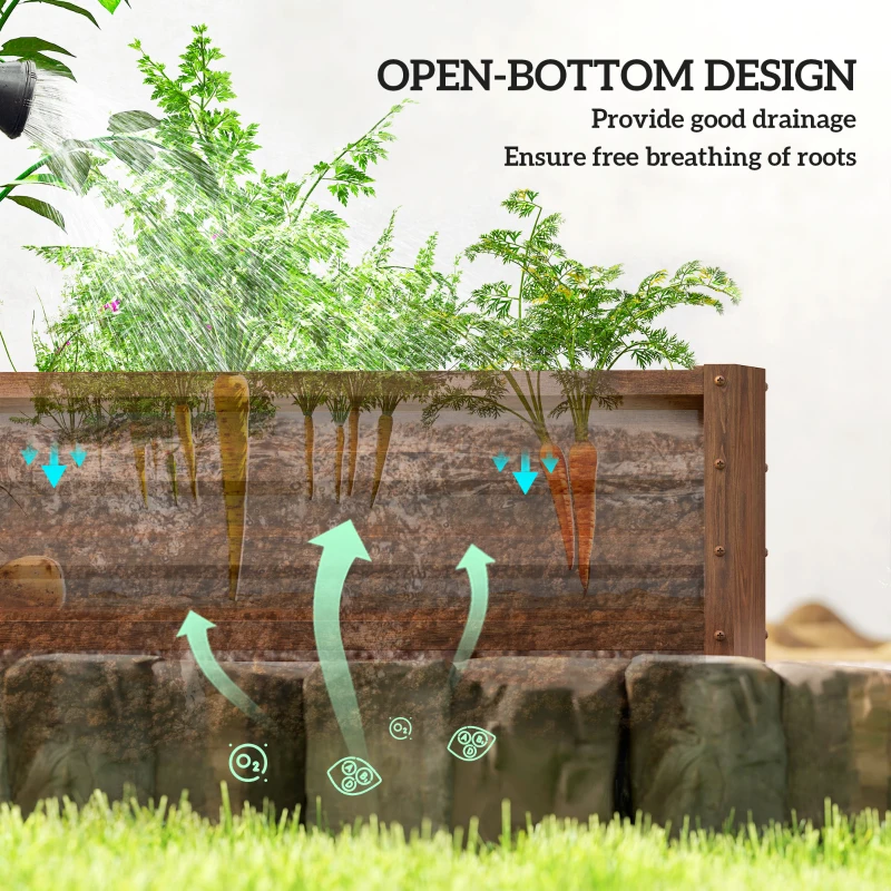Outsunny L-Shaped Raised Garden Bed, 82" x 109" x 12" Galvanized Steel Planter Box with Multi-reinforced Rods for Vegetables, Flowers and Herbs, Dark Brown Wood Effect