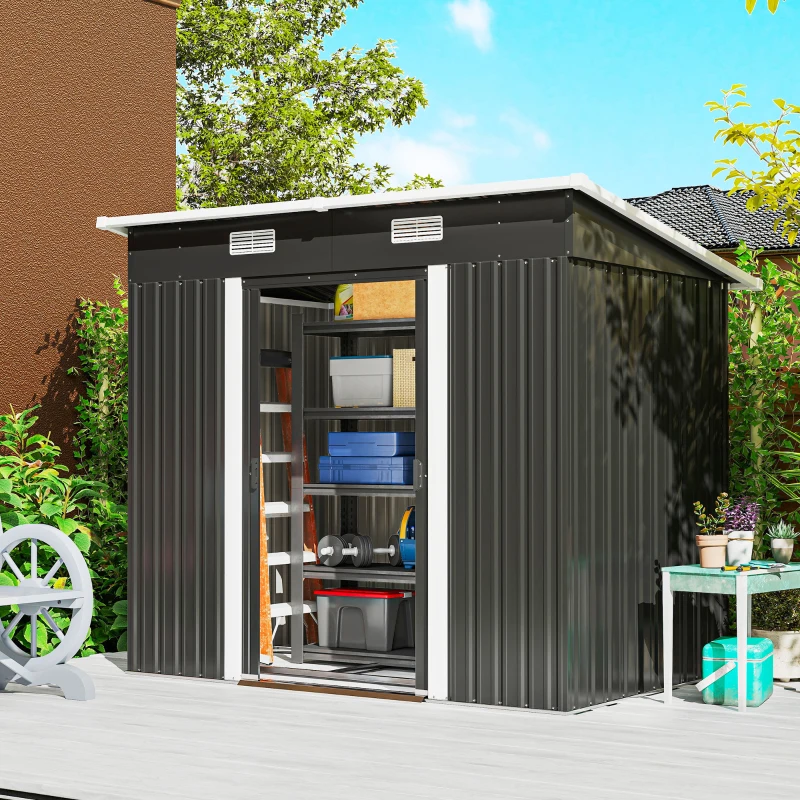 Outsunny 7'x 4' Metal Patio Storage Shed Garden Lockable Shed Tool Utility Storage Unit, Black