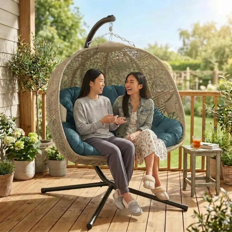 Outsunny Hanging Egg Chair with Stand, Foldable Basket Swing Chair with Removable Washable Cushion, Dark Grey